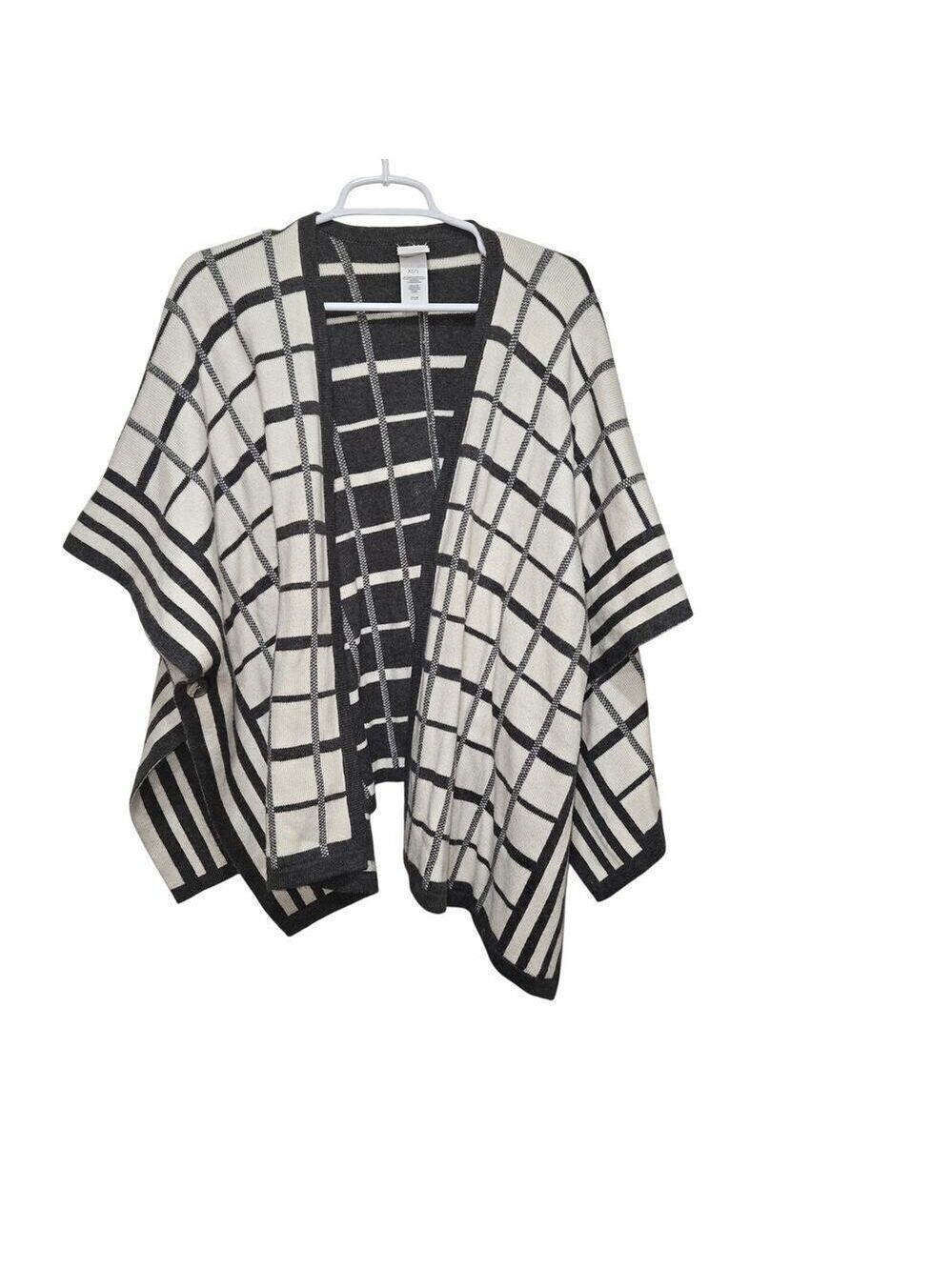 Cabi 3680 Grid Check Knit Cardigan XS/S Black Cream Oversized